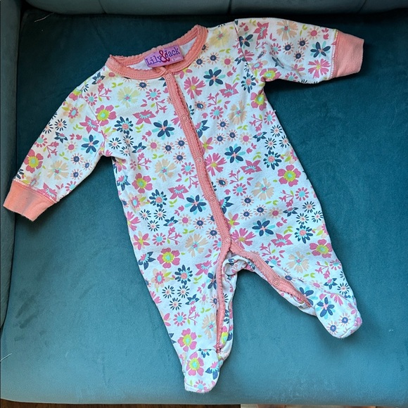 Floral Baby Onesie with Pink Trim - Picture 1 of 6